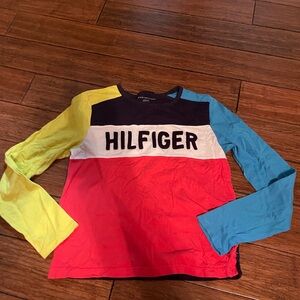 Tommy Hilfiger Girls 8-10 Red, Yellow and Blue Long Sleeve Logo Tee